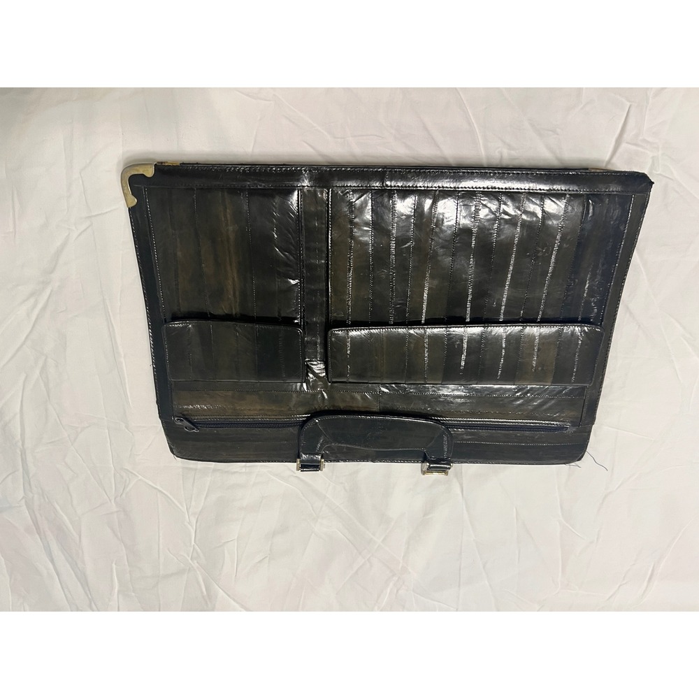 Vintage Genuine Eel Skin Briefcase Black Leather Attache Case Made in Korea